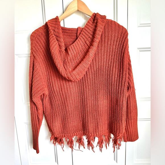 Purple Snow Rust Frayed Hem Hooded Full Zip Cardigan Sweater - Picture 9 of 13